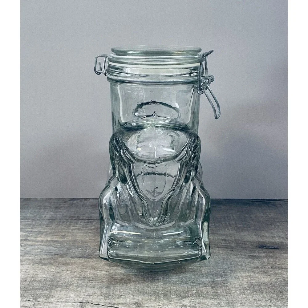 Vintage Large Carousel Rocking Horse Clear Thick Glass Canister Mason Jar Cookie
